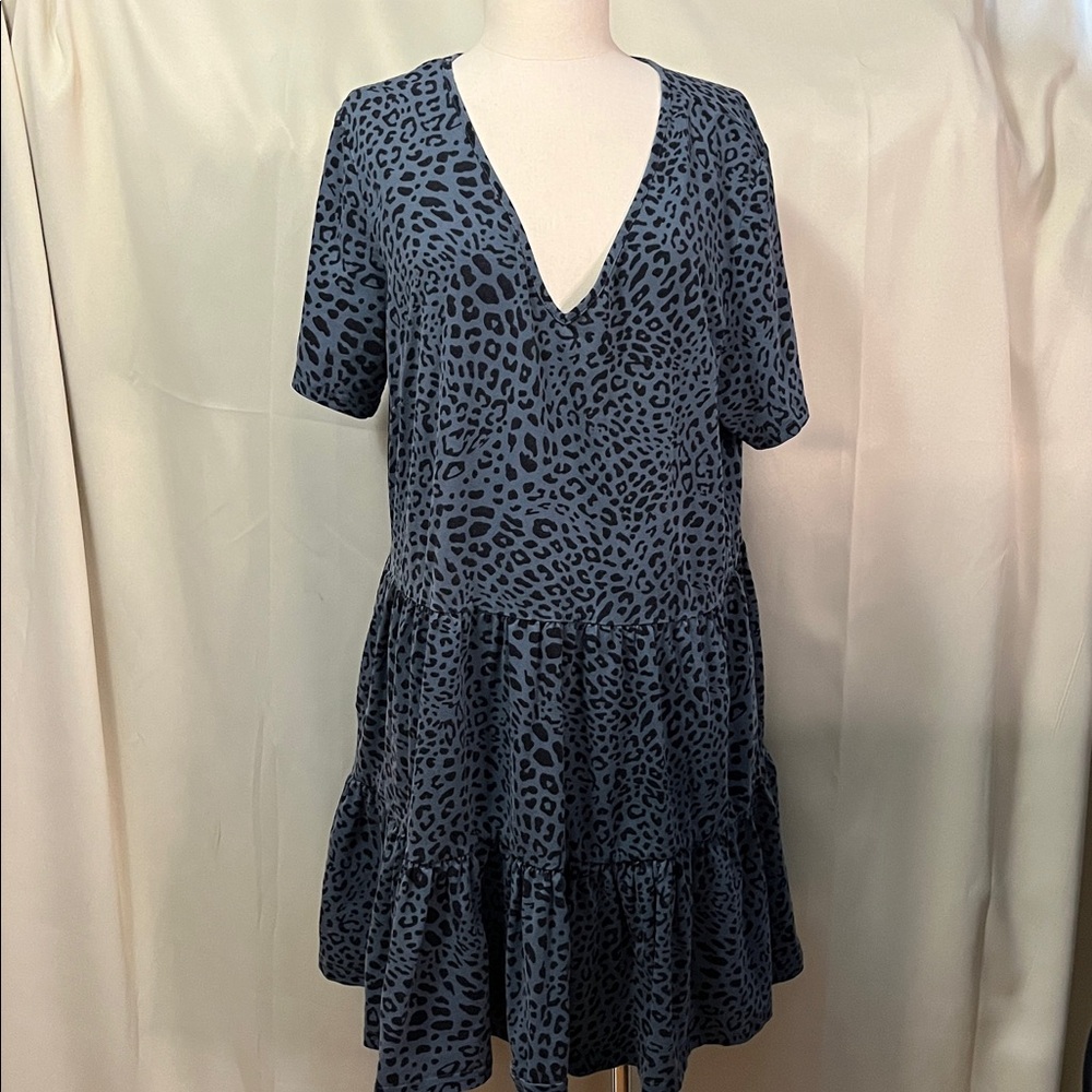 City Chic Blue & Black Animal Print Panel A-Line Dress